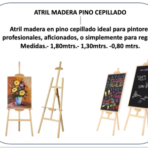 Atril Madera pino cepillado 1,80cms. plegable con bandeja reguladora de altura